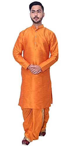 Image of Om Shubh Mangalam Men's Dupion Silk Fancy Dhoti Kurta Set