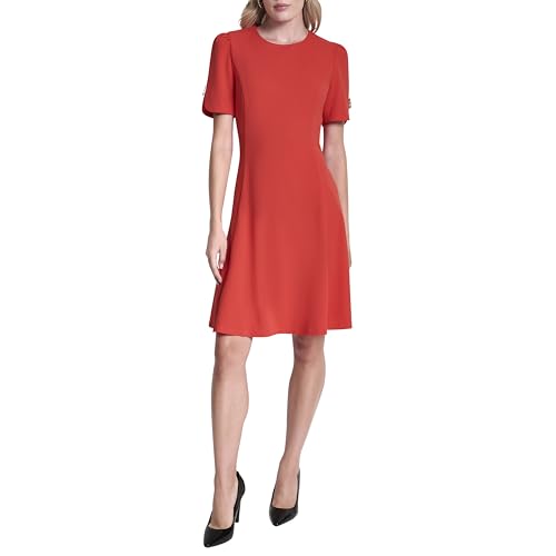 Image of DKNY Women's Button Short Sleeve Fit and Flare Dress