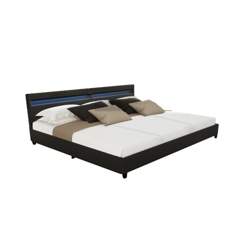 Home Deluxe - LED Bett NUBE - Schwarz, 270 x 200 cm - inkl. Lattenrost und Schubladen I Polsterbett Design Bett inkl. Beleuchtung