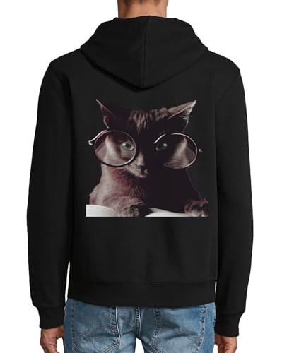 Sweat à capuche chat noir en coton avec fermeture éclair pour l'hiver