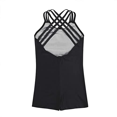 dPois Kids Girls Solid Color Basic Leotard for Dance Ballet Gymnastic Tumbling Unitard Biketard Dancewear Black 7-8