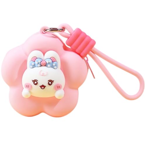 Image of FunBlast Soft Silicone Coin Pouch - Cute Animal Design Mini Purse with Strap, Multipurpose Silicone Pouch, Small Zipper Wallet for Kids & Girls, Kawaii Coin Bag - 9 X 9 X 6.5 cm (Pink)