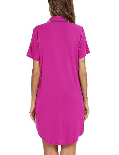 Image of Pjmlifecoco Nightgown for Women Button Down Sleepshirt Short /Long Sleeve Nightdress Soft Modal Sleepwear S-XXL