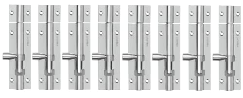 Image of Plantex Stainless Steel Tower Bolt /Tower Bolt for Home,Offices Doors and Windows /Tower Bolt for Main Door /Door Latch /Kundi /Chitakini /Door Latch for Windows - Pack of 8 (Chrome-Silver, 4 inch)