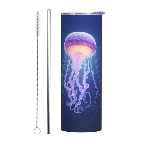 QAZWZML Taza de viaje de acero inoxidable de medusas brillantes con un cuerpo recto impreso adecuado tanto para bebidas frías como calientes