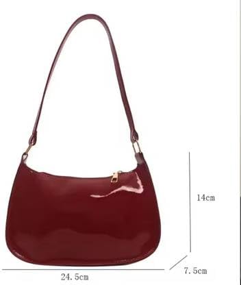 Image of Women's Glossy Shoulder Bag | Mini Hobo Handbag for Girls & Ladies | Stylish Patent Leather Purse for Party & Daily Use