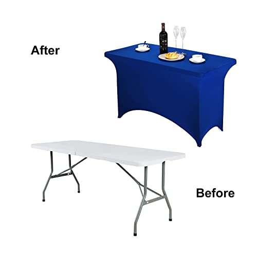 Image of FORLIFE 2Pack Spandex Table Covers,Fitted Tablecloth for Rectangular Tables, Stretch Patio Table Covers, Universal Spandex Table Cover for Wedding, Banquet, Party (4ft, Royal)