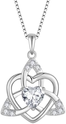 FJ Collier Noeud Celtique Irlandais Argent Sterling 925 Pendentif Coeur Pierre de Naissance Bijoux Cadeau pour Femme Fille