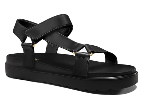 Coutgo Womens Platform Sandals Comfortable Open Toe Adjustable Strap Summer Vacation Shoes, Black, Size 8