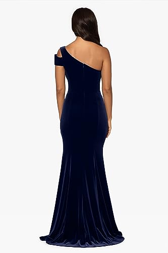 Image of Betsy & Adam Womens Long Velvet Sleeveless One Cold Shoulder Stretch Sheath Gown