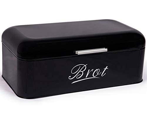 Theo&Cleo Brotkasten mit Deckel, 43 * 23 * 17cm, Großer Knäckebrot Box aus Metall, Brotaufbewahrungsbox Bread box, Brot und Kekse Lange Aufbewahren und Trocken Halten, Retro Design Schwarz