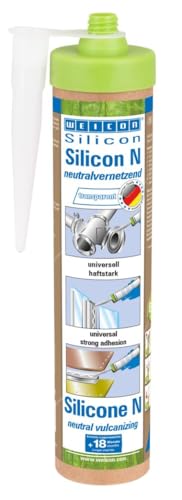 WEICON Green Tube Silicon N, 280 ml, silicona neutra para sellar y pegar, respetuoso con el material y resistente a la intemperie, cartucho de cartón 100% reciclable, reutilizable, transparente