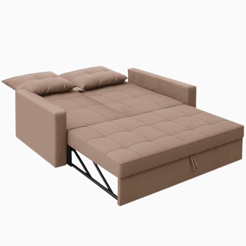 Image of CASASTYLE Trissa 2 Seater Pull-Out Premium Fabric Sofa Cum Bed Sofa Set for Living Room (Beige Fabric)