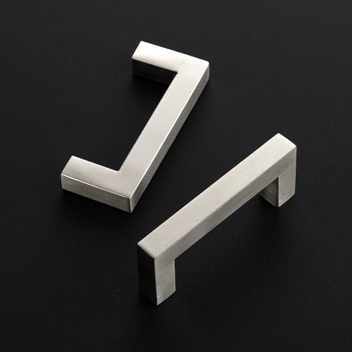 Image of Ravinte 20 Pack Kitchen Brushed Nickel Cabinet Handles 3 Inch Hole Center Stainless Steel Square Cabinet Pulls for Dresser Drawer Cupboard Handles with Screwdriver