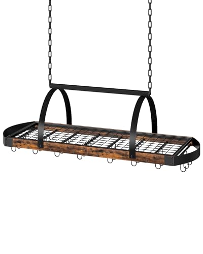 CHOEZON Hanging Pot Rack, Pot Hanger for Kitchen, Ceiling Mounted Pot Holder, Cookware Organizer with 24 S-Shaped Hooks, for Pot, Pan Storage, Space-Saving, Rustic Brown and Black TPR28BF