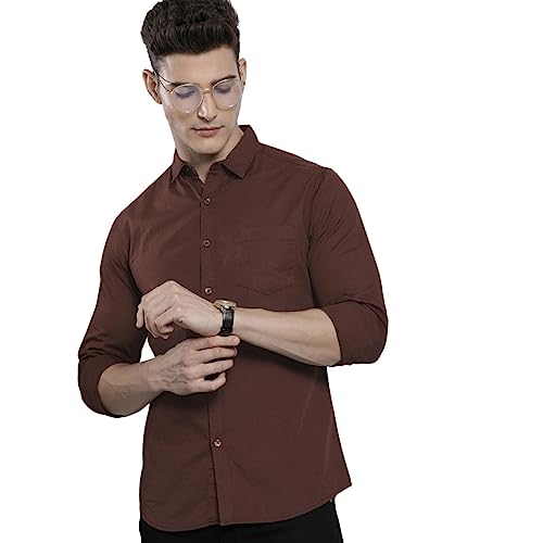 Image of The Indian Garage Co Men Slim Fit Solid Full Sleeves Cutaway Collar Casual Shirt