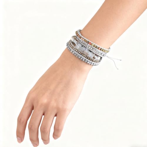 Image of Boho Stone Wrap Bracelet for Women,Turquoise Beaded Bracelet Jewelry Gift
