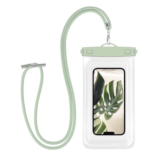 MOTTERU(モッテル) 防水ケース 大きめサイズ ベーシック 防水防塵 IP68 ケースにいれたまま操作 写真撮影 通話 顔認証 首かけストラップ付 グレイッシュグリーン MOT-WPC01-GG