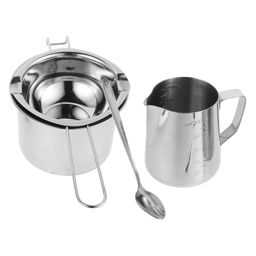 Garneck Set Pentola Doppia in Acciaio Inox 201 400Ml per Sciogliere Cera e Cioccolato con Base Antiscivolo e Manico Termoresistente Kit Bagnomaria per Fai da Te Sapone e Caramelle