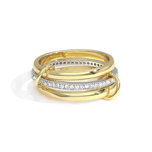 RAIFIN Gold Stackable Rings for Women Non Tarnish, 3 Rings Set Interlocking with CZ Cubic Zirconia Band, Dainty 18K Gold Plated Multi Stack Rings for Women (Size 6)