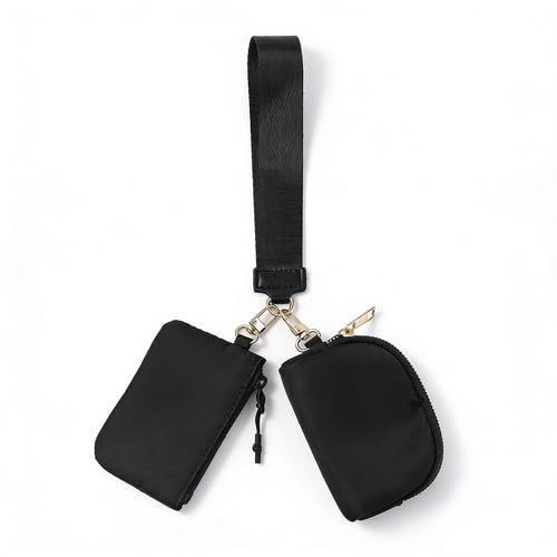 2-Piece Fashion Wrist Bag Waterproof Nylon Color-Block Mini Wallet Detachable Wrist Strap Zipper Coin Purse And Key Storage Suitable for Travel Daily Use And Gifts For Boyfriends Or Girlfriends