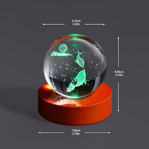 Image of Hamsa Magical Crystal Ball Night Light, LED Color-Changing Globe Lamp, Crystal Ball Lamp, Desktop Decorative Mood Light (16 Color Dolphin)