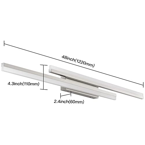 Image of PRESDE 48 inch LED Bathroom Vanity Light, Modern Brushed Nickel Wall Bar Fixture Over Mirror 3CCT