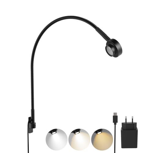 acegoo LED Leselampe Bett Vollmetall, Schwanenhals Lampe 2700K/4000K/6000K/Bernstein, Wandmontage Schwarz 2 Schalter Flexible, Drehbarer Leuchtenkopf für Buch Schlafzimmer(1 Stück)