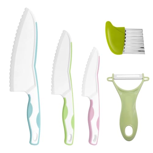 Skythrive Cuchillos de cocina para niños 5 piezas - Utensilios para cortar frutas y verduras, herramientas seguras para cocinar real Skythrive Cuchillos de cocina para niños 5 piezas - Utensilios para cortar frutas y verduras, herramientas seguras para cocinar real