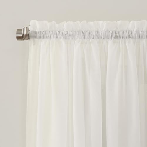 Image of No. 918 Emily Sheer Voile Rod Pocket Curtain Panel, 59 inch x 63 inch, Eggshell
