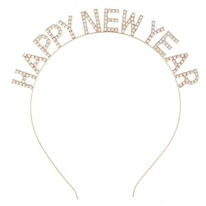 BinaryABC Happy New Year Headband Tiara,Rhinestone New Years Headband,New Year Eve Party Supplies(Golden)