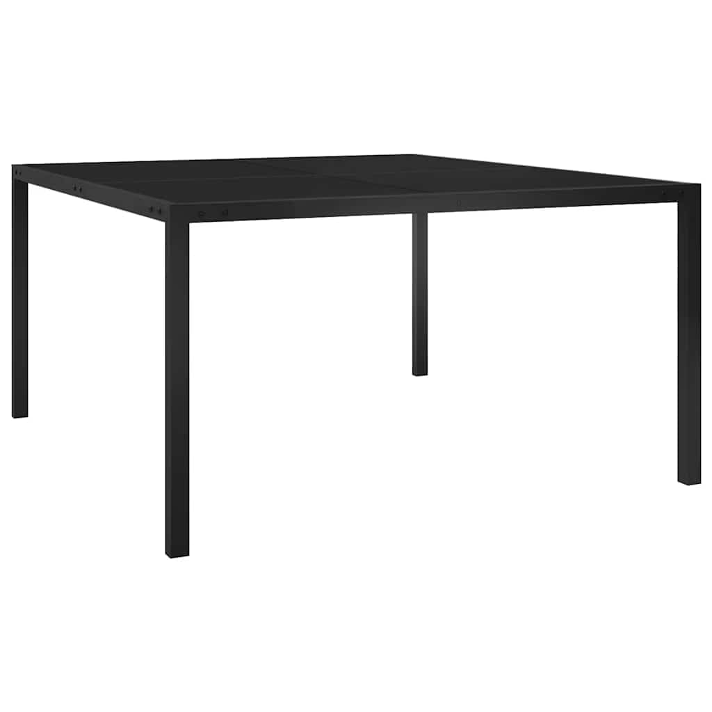 Mesa de jardín de 130 x 130 x 72 cm, acero pulverizado negro con cristal templado, mesa estable para exteriores, para jardín, terraza, balcón, resistente a la intemperie y fácil de limpiar