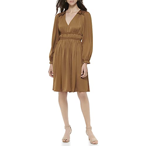 Robe ajustée et évasée Tommy Hilfiger en maille tissée col en V pour femme noisette taille 40