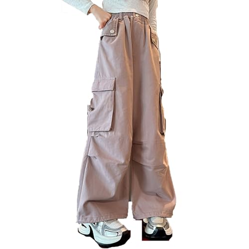 Pantalon cargo fille pour l'école et le sport, vêtement enfant ample en coton à poches