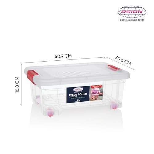 Image of Asian Plastowares - Regal Roller | 11 Ltr - Storage Box | Stackable Organizer for Clothes, Toys, Kitchen, Makeup & More | BPA-Free, Space-Saving Design | Multipurpose Boxes | Transparent