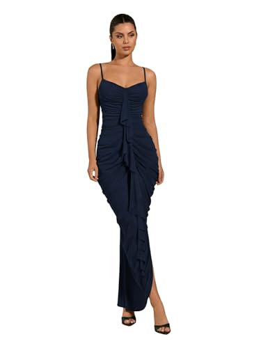 Image of Floerns Women's Ruffle Ruched Cami Dress Draped Split Elegant Bodycon Maxi Dresses