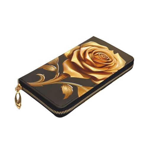 Gold Rose Picture Leather Long Clutch Wallet for Fashionable Girls and Women - Durable, Stylish, and Functional, Black, One Size3