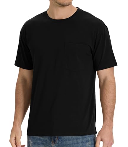 BAMBOO COOL Men's Pocket T-Shirts Heavy Weight Moisture-Wicking Tee Shirts Crewneck Undershirts Short Sleeve T Shirts