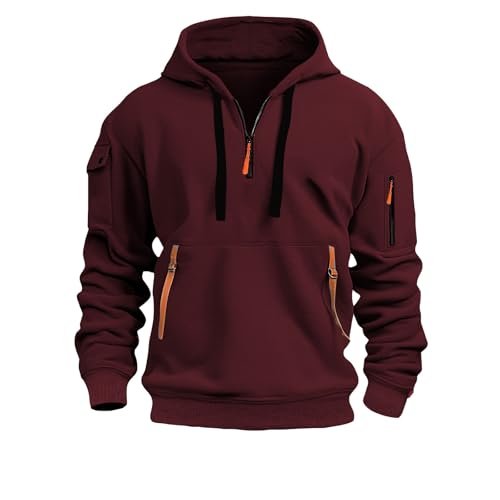 Hoodies for Men Quarter Zip Up Hooded Sweatshirt Tactical Long Sleeve Hoodies Jackets Travel Workout Clothing with Pockets