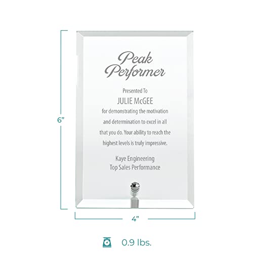 Baudville Custom Glass Award Plaque - 4"X6" - Clear With Verse- Award For Employees - Personalized/Custom Engraving #TOP3