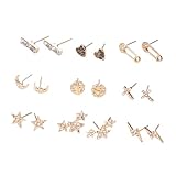 WATIIFUFU Pendientes Sencillos 9 Pares para Mujer, Diseño Creativo de Corazón, Estrella, Luna y Cruz, Acero Hipoalergénico, Decoración de Orejas Niña, Joyería de Moda para Uso Diario