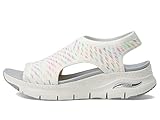 skechers women's, arch fit - catchy wave sandal white multi 6 m