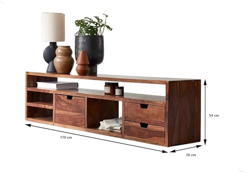 Image of Louis Rosewood Sheesham Solid Wood TV Entertainment Unit for Living Room & Office (Finish Color - Teak)