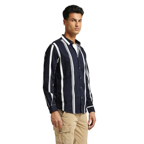 Image of Pepe Jeans Men's Casual Shirt | Striped Shirt for Men| Regular Fit | Vertical Stripes | Full Sleeve | Available in Plus Size