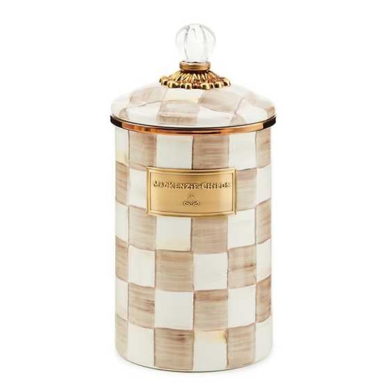 Image of MACKENZIE-CHILDS Enamel Canister, Large, Black-and-White Courtly Check