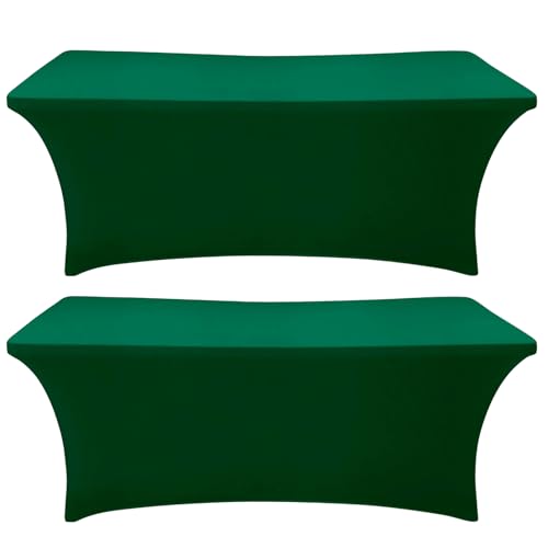 Image of SEPARO 2 Pack 6 Ft Hunter Green Spandex Table Cover Fitted Rectangular Tablecloth Stretchable Fabric Table Cloth 6 ft Wrinkle-Free for Party Tradeshows Banquet Weddings Cocktail