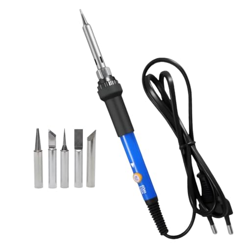 Image of ElectroSea 60W Soldering Iron with Adjustable Temperature and 5 Interchangeable Tips for Electric Welding, DIY, Iron Rework and Repairs Soldering Gun