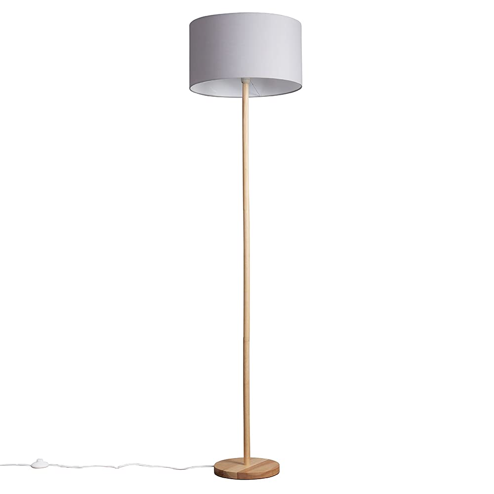 Minisun Grey | Modern Scandi Floor Lamp In A Light Wooden Finish With A Drum Shade | Floor Lamps & Torchieres, Home Décor & Improvement Essential | Includes 6W Led E27 Light Bulb
