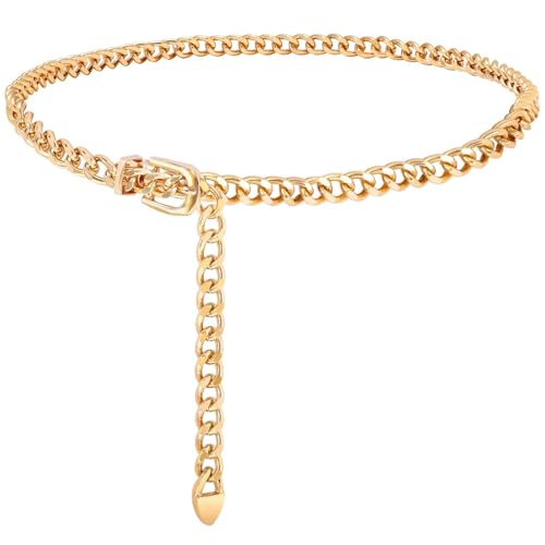 WHIPPY Waist Chain Belt Women Ladies Adjustable Body Waist Link Belts for Jeans Dresses Gold M