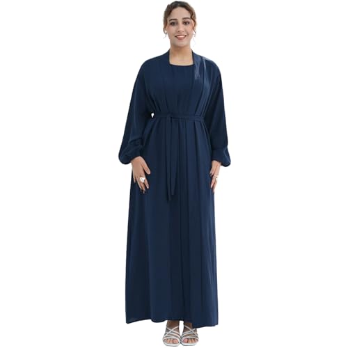 Image of Women's Muslim Dress Two Pieces Set Islamic Prayer Abaya Modest Solid Color Muslim Outfits